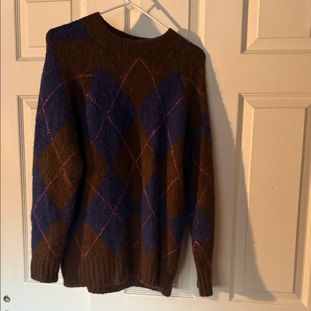 Everlane women’s Argyle Crewneck Sweater - Brown and Blue